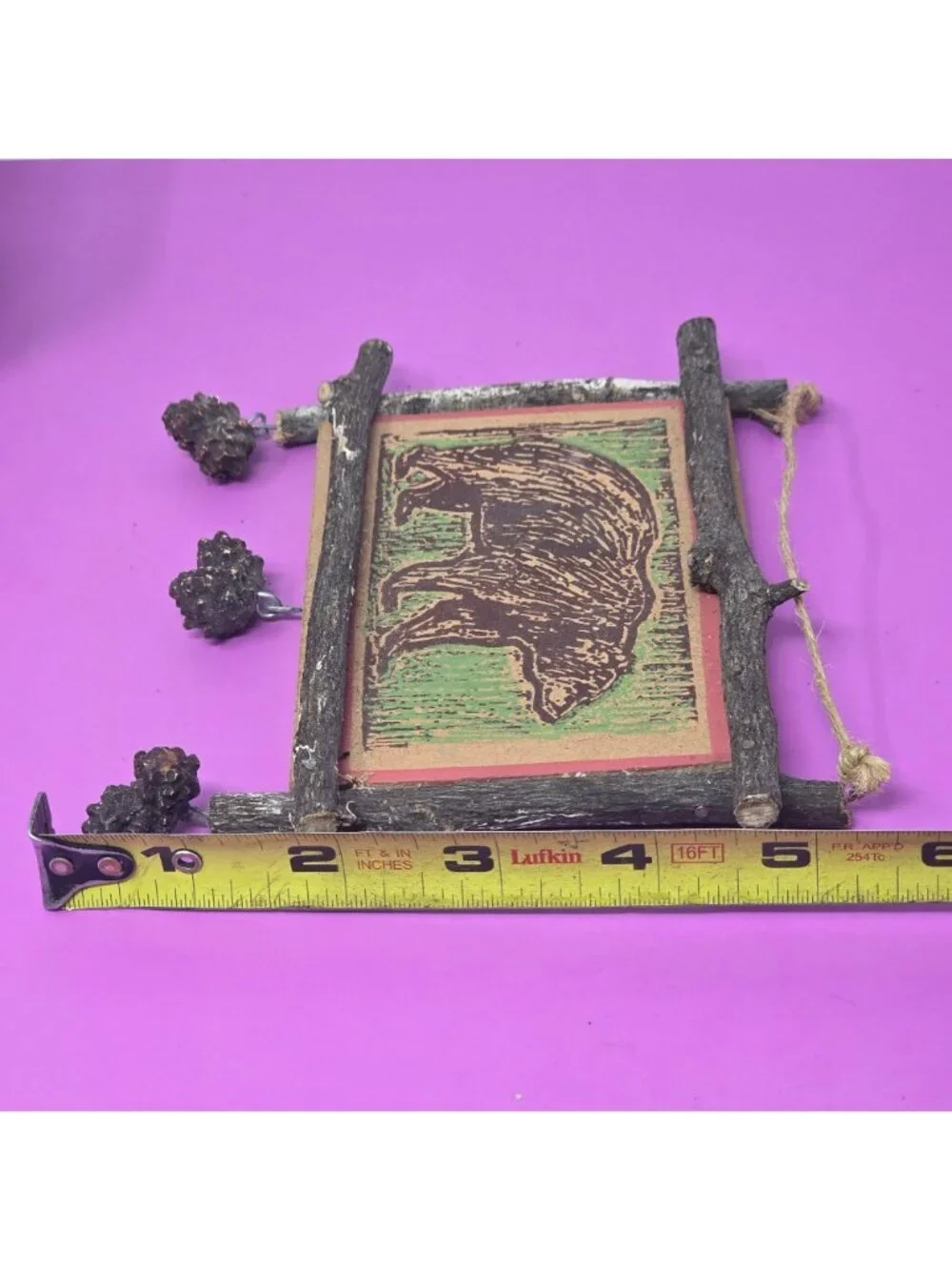 Rustic Wooden Bear‎ Wall Art Pinecone Accents Handmade Decorative Hanging Frame